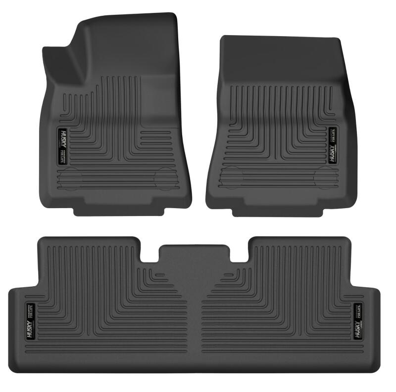 Tesla Model Y Floor Liners - Front + Rear - Husky Liners - WeatherBeater Series - Black - `20-`22 Tesla Model Y Floor Liners - Front + Rear - Husky Liners - WeatherBeater Series - Black - `20-`22